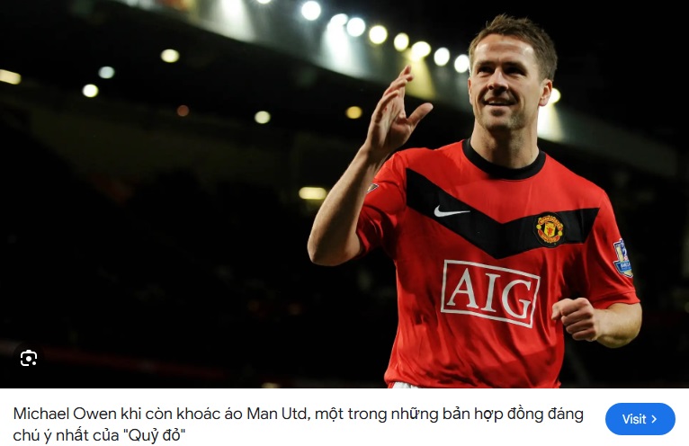 Michael Owen khi còn khoác áo Man Utd, một trong những bản hợp đồng đáng chú ý nhất của "Quỷ đỏ" thời gian qua. Nguồn: Manchester United