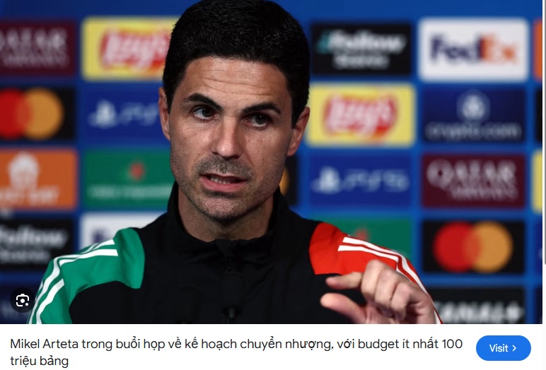 Mikel Arteta trong buổi họp về kế hoạch chuyển nhượng, với budget ít nhất 100 triệu bảng để tăng cường đội hình cho mùa giải mới. Nguồn: Arsenal Official